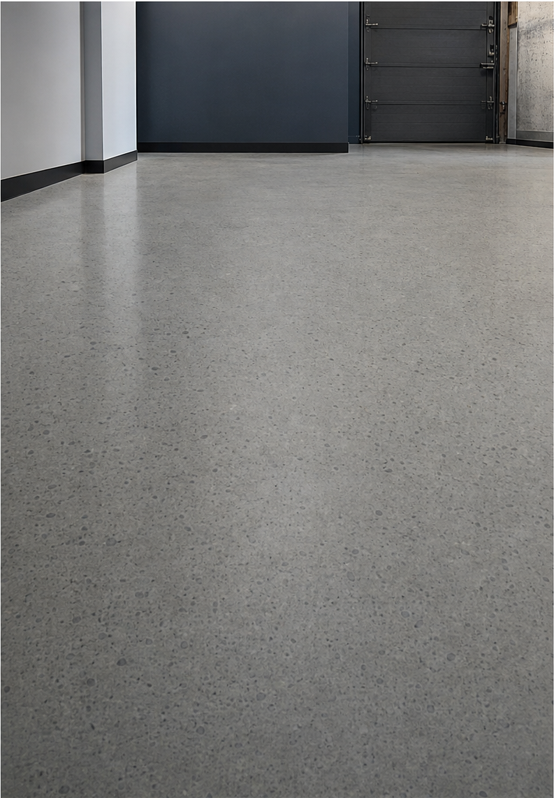 Matte polished concrete floor with minimal reflection