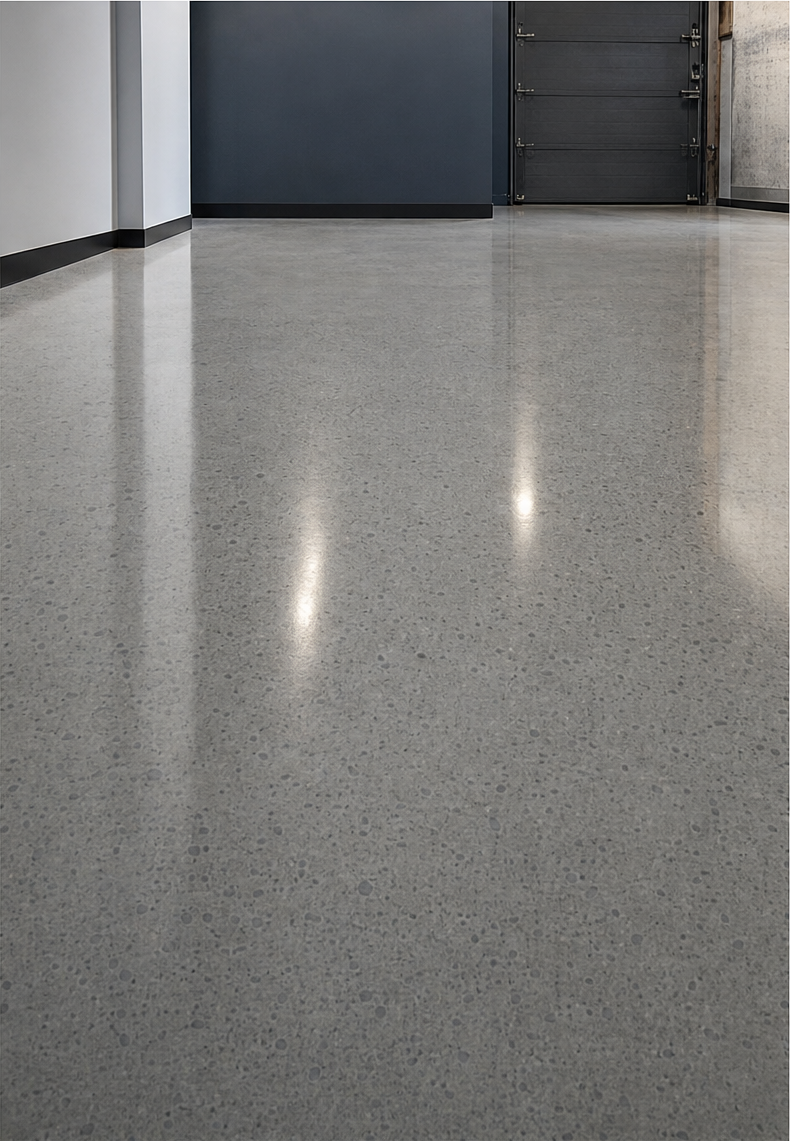Satin polished concrete floor with a soft sheen